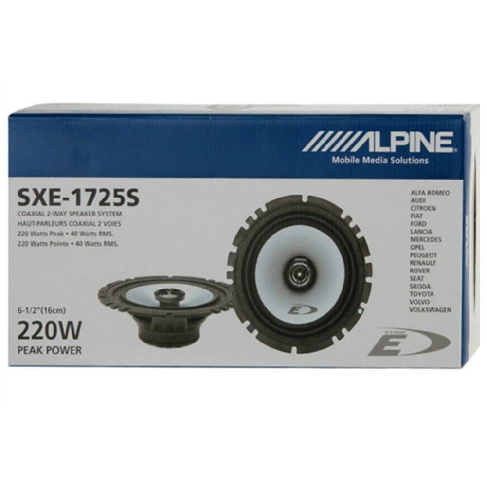 KIT SET PER ALPINE SXE-1725S 2 altoparlanti 2 vie, coassiali, 16,5 cm 165 mm 6,5", da 40 watt rms 220 watt max, per auto, a coppia + 5 sticker e viti di installazione omaggio