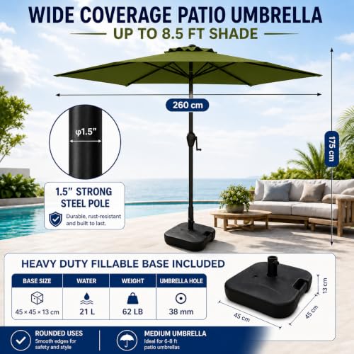 Image of Hukimoyo 8.5Ft Diameter Large Outdoor Patio Cantilever Offset Umbrella with Base Stand, Waterproof Heavy Duty Garden Parasol Sun Shade Canopy, Side Pole Umbrella for Backyard, Poolside, Deck, Lawn, Terrace, Cafe.