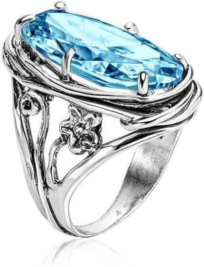 JEAN RACHEL JEWELRY 925 Sterling Silver Ring with Oval Shaped Cubic Zirconia - Floral Wire Wrap Vintage Design - Hypoallergenic, Nickel & Lead-free - Artisan Handcrafted Statement Rings for Women