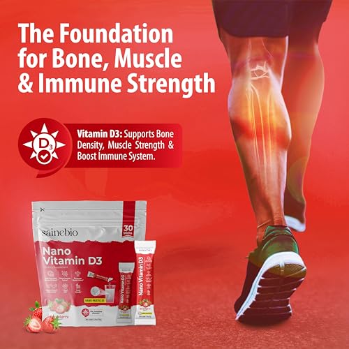 Image of Sainebio Nano Vitamin D3 | 30 Sachets, 600 IU High Absorption | Supports Immunity, Bone Strength, Mood & Vitality | Travel-Friendly Daily Supplement (30 Sachets, Stawberry)