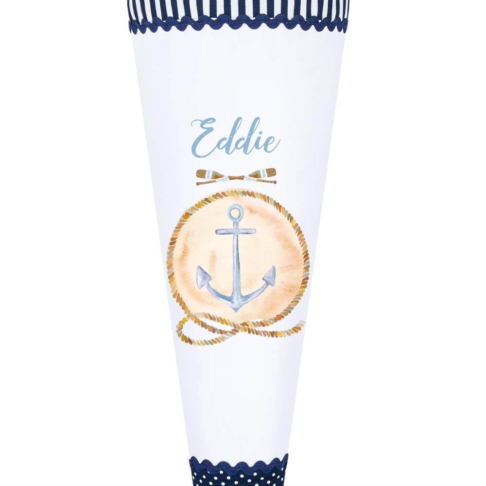 Maritime Schultüte mit Namen aus Stoff 70cm groß