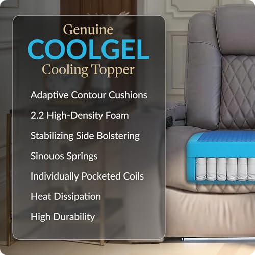 Image of Seatcraft Diamante Home Theater Seating Gray Row of 2 Loveseat | Italian Leather, Wall Hugger, Zero Gravity, Powered Headrest, Power Recline, Zero Gap, USB charging