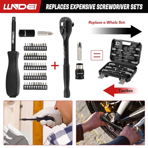 Image of LLNDEI 1 /4 & 3 /8 Inch Drive Impact Socket Set, 186 Pieces Metric and Standard Full Sockets, CR-V Deep & Shallow Sockets Tool Set with Ratchet Wrench Handle, Spark Plug Socket, Bits for Mechanic
