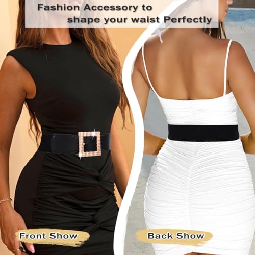 Elastic Wide Belt for Women Stretchy Rhinestone Waist Belts for Dress Shiny Wide WaistBand Ladies Belt4