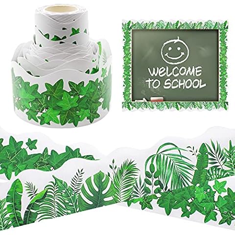 Cinvo Bulletin Board Border Trim Boho Greenery Tropical Leaves Ivy Leaves Double Sided Border Die-Cut for Bulletin Boards Black Board Desks Wall Decals Back to School Classroom Decoration (3" x 50’) Cover