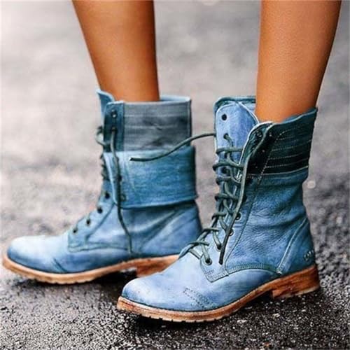 Ladmiple Boots For Women Ankle Booties Western Biker Boots Mid Calf Low Heel Motorcycle Fashion Combat Riding Military Boots2