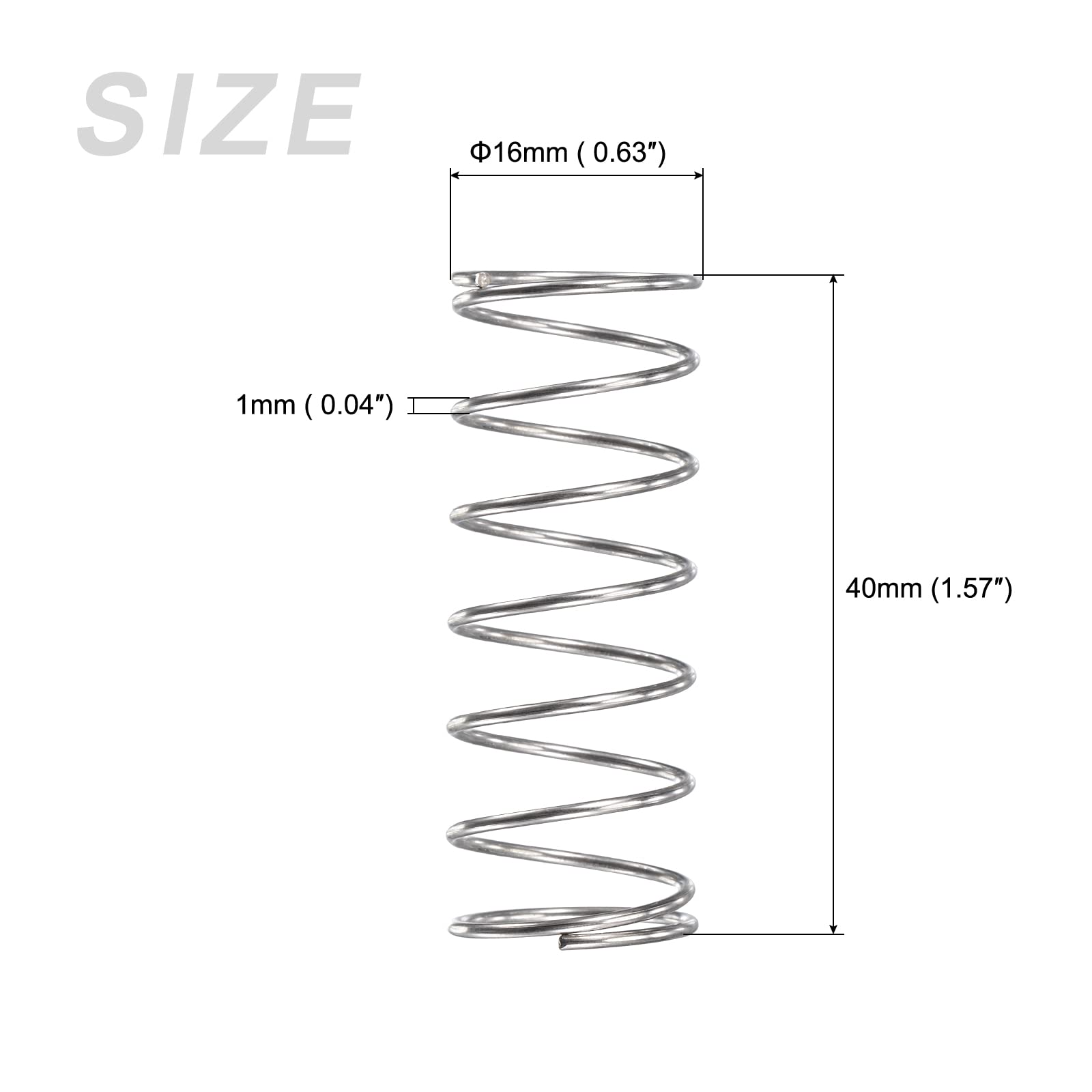 METALLIXITY Compression Springs (1x16mm OD,40mm Free Length) 5Pcs, 304 Stainless Steel Extension Spring - for Shop Home Repairs, DIY Projects, Silver Tone — Amazon image 2