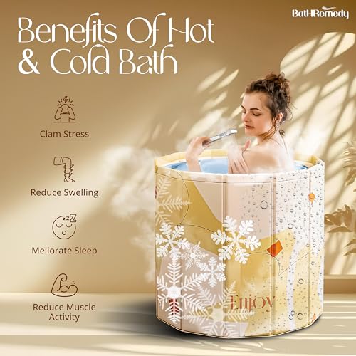Image of Bath Tub for Adult for Bathroom, Foldable SPA Tub for Home Use with Drainage Hole, Thickened Insulated Ice Bath Tub, Inflatable BathTub for Adults, Ice BathTub for Adults (Yellow Flower)