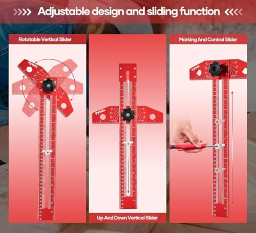 13" Foldable Aluminum Alloy Carpenter Square Ruler - Adjustable T-Scale with Imperial/Metric Measurements, Angle Positioning & Line Drawing Tool for Woodworking