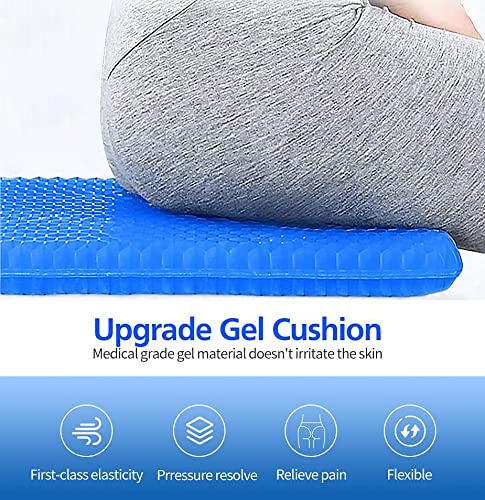 Image of Gel Seat Cushion, Office Seat Cushion Chair Pads for Office Home Car Wheelchair Long Trips - Extra Thick Gel Cushion for Pressure Sores, Tailbone, Back, Sciatica Pain Relief (Extra Thick, Blue)