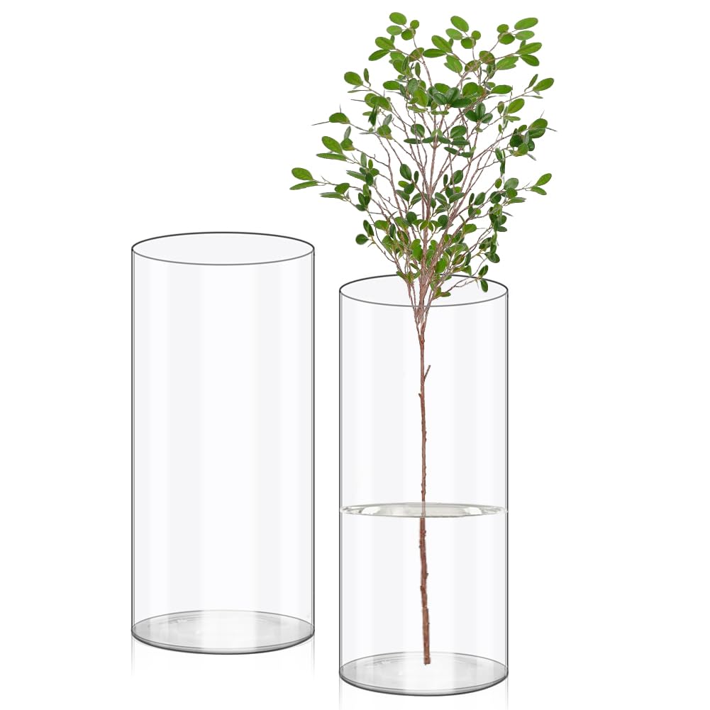 Olrla 2 jarrones altos de acrílico transparente de 40 cm, jarrón cilíndrico transparente inastillable para ramas altas de 40 x 10 cm y 40 x 12 cm