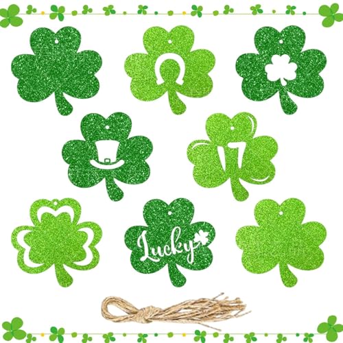 Brooksnaji Adornos de shamrock, decoraciones de San Patricio, adornos festivos irlandeses para el conjunto de árboles de 8 | Decoraciones festivas irlandesas para árbol de pared, colgante hangable de