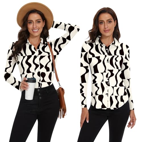 Image of Soneven Womens Golf Polo Shirts 3 /4 Long Sleeve V Neck Button Down Shirts Business Causal Work Blouses Tops