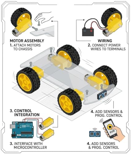 Image of 300 RPM BO Motor and Wheel Combo (4 Motors + 4 Wheels), Dual Shaft Gear Motors for Robotics and Educational Projects
