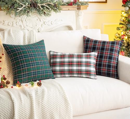 Image of AQOTHES Christmas Plaid Decorative Throw Pillow Covers Green Blue 18x18