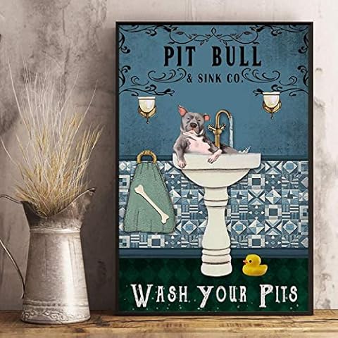 SIGNCHAT Pit Bull Wash Your Pits Poster Bathroom Funny Pit Bull Poster Wall Decor Poster Metal Sign 8x12 inches 8 x 12 in Cover