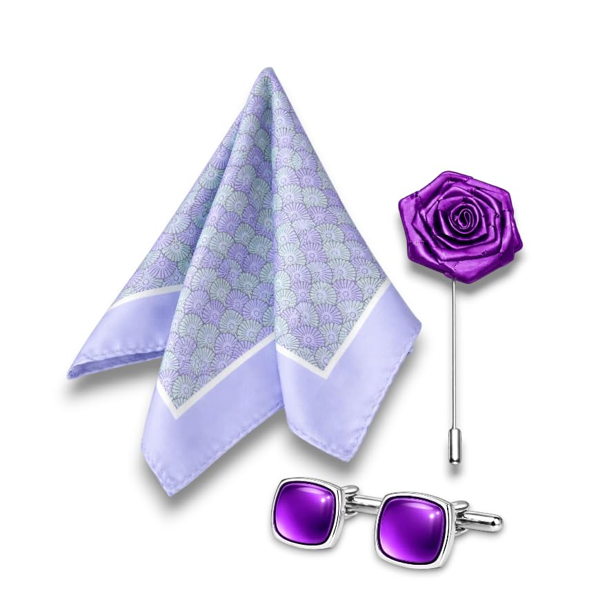 aachino Royal Men’s Accessory Gift Set – Pocket Square, Cufflinks & Lapel Pin with Premium Box | Polyester Formal Combo for Wedding, Party & Office Wear-picture-15