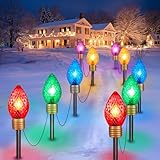 2 Pack Jumbo C9 Christmas Pathway Lights Outdoor - 10.5 Feet 5 Lights Strawberry C9 Walkway Lights, C7 Light Covered Jumbo Multicolor Light Bulb Outdoor Decorations for Lawn Garden Outside