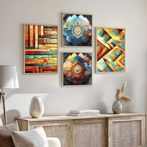 Image of kotart Aesthetic Modern Wall Decor Paintings with Frame for Home Decoration - Painting for Living Room Bedroom - Painting for Wall Decoration Set of 4 (Art 6, Big (13x17 or 13x13 inch))