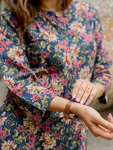 Image of MIRCHI FASHION Pure Cotton A-Line Long Kurti | Printed Kantha Work Kurta for Women | Ethnic Office Wear Kurti