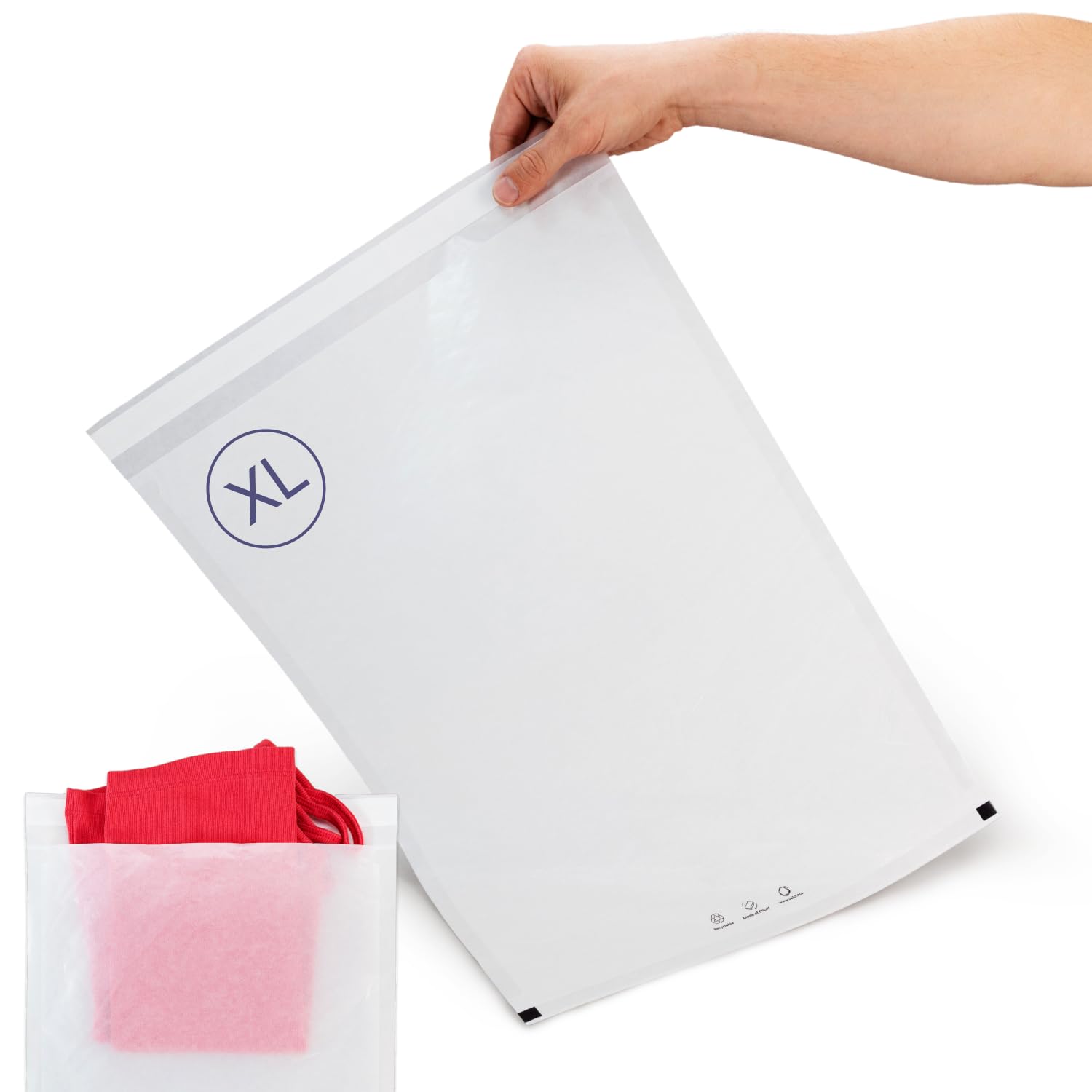 IDL Packaging Vela™ 13.75" x 19.75" Clear Paper Apparel Bag, (Pack of 500) - Extra Large Size FSC-Certified Paper Bags with Resealable Tape - for T-Shirts, Sweatshirts, and Other Clothing