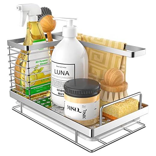ODesign Kitchen Sink Caddy Organizer Sponge Soap Brush Holder with Drain Pan Stainless Steel