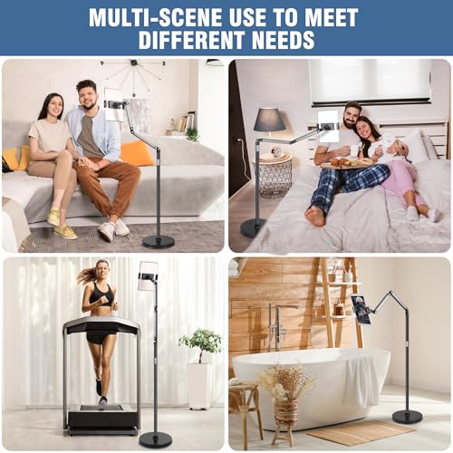 YSSHUI Tablet-Bodenständer mit Schwerlastbasis - Verstellbarer Gänsehals-Schwenkhalter für iPad, Galaxy Tab, Kindle, Smartphones (4,7’’-13’’)