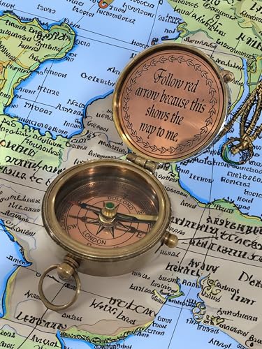Brújula antigua de latón con estuche de cuero miniatura 2