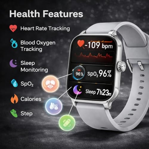 Image of Bouncefit H9 Smart Watch for Men, Women, Boys, Girls, Kids - 2.01 inch Full Touch Screen Display, Bluetooth Calling, Rotating Crown, Workout Modes, Wireless Charging Smart Watch - Grey AA