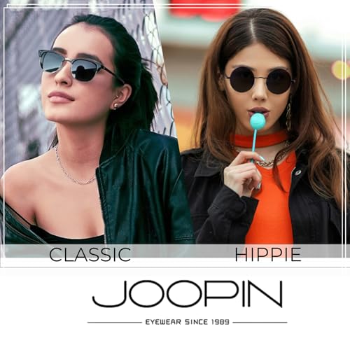 Joopin Semi Rimless & Small Round Sunglasses Bundle, Vintage Sun Glasses Polarized UV Protection Dark Black Shades for Men Women Designer Sunnies2