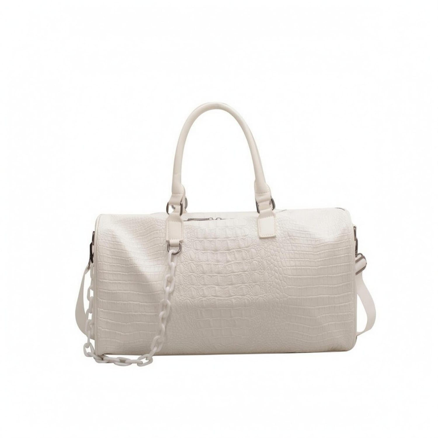 URJIX™ Detachable Shoulder Strap Crocodile White PU Leather | Carry Options Storage PU Leather White-image-13