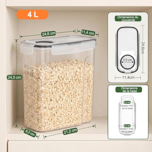 GoMaihe Boîtes de Conservation Hermétiques, 6 x 4 L, Muesli et Céréales – vue 3