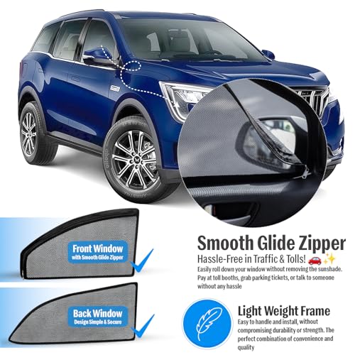 Image of Autofact Magnetic Car Sunshades Compatible with Mahindra Xuv 700 (Set of 4) - Easy Installation, UV Protection, Keeps Car Cool (Front 2 with Zippers for Easy Access, Rear 2 Without Zippers)
