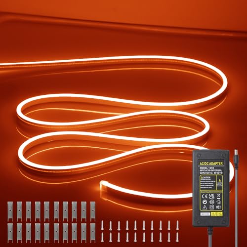 Image of LED Neon Light Strip 16.4FT /5M- Bright, Non-Glaring & Waterproof Neon Rope Lights for Indoor & Outdoor Decor,【Power Adapter Included】 Orange,neon led Strip Lights