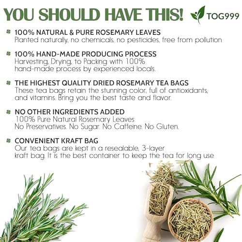 Image of Premium Tea, Improve Digestion, Support Brain, Weight, Skin and Sleep, Eco-Conscious Tea Bags and Premium Natural Ingredients. No Sugar, No Caffeine, No Gluten, Vegan. (38 Bags, Rosemary)
