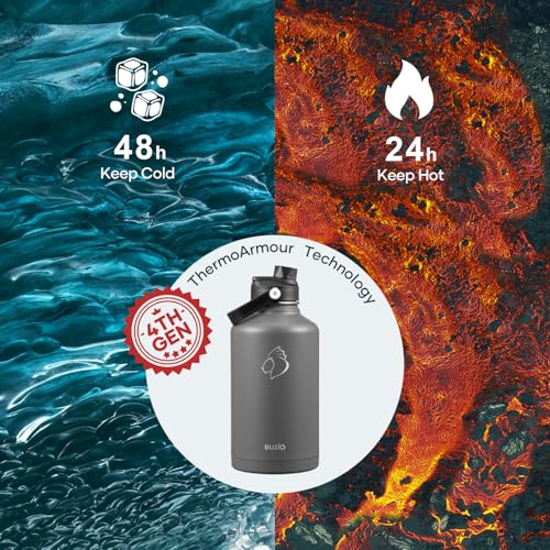 Image of BUZIO 64 oz Insulated Stainless Steel Water Bottle with Dust-proof Lids