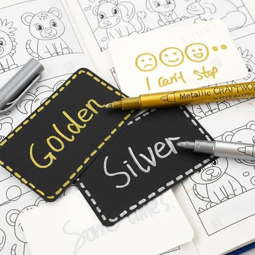 Image of JOUET Metallic Craftwork Pen Set, Gold and Silver Water Based Markers, Fine Tip, 12 Pieces, Low Odour, Waterproof, for Paper, Glass, Wood, Metal