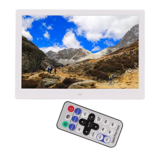 Marco de Fotos Digital Álbum de Fotos Electrónico Reproductor MP3 MPEG4 Reloj Calendario Control Remoto 14 Pulgadas Blanco para Sala de Estar (Enchufe Europeo 110 240 V)