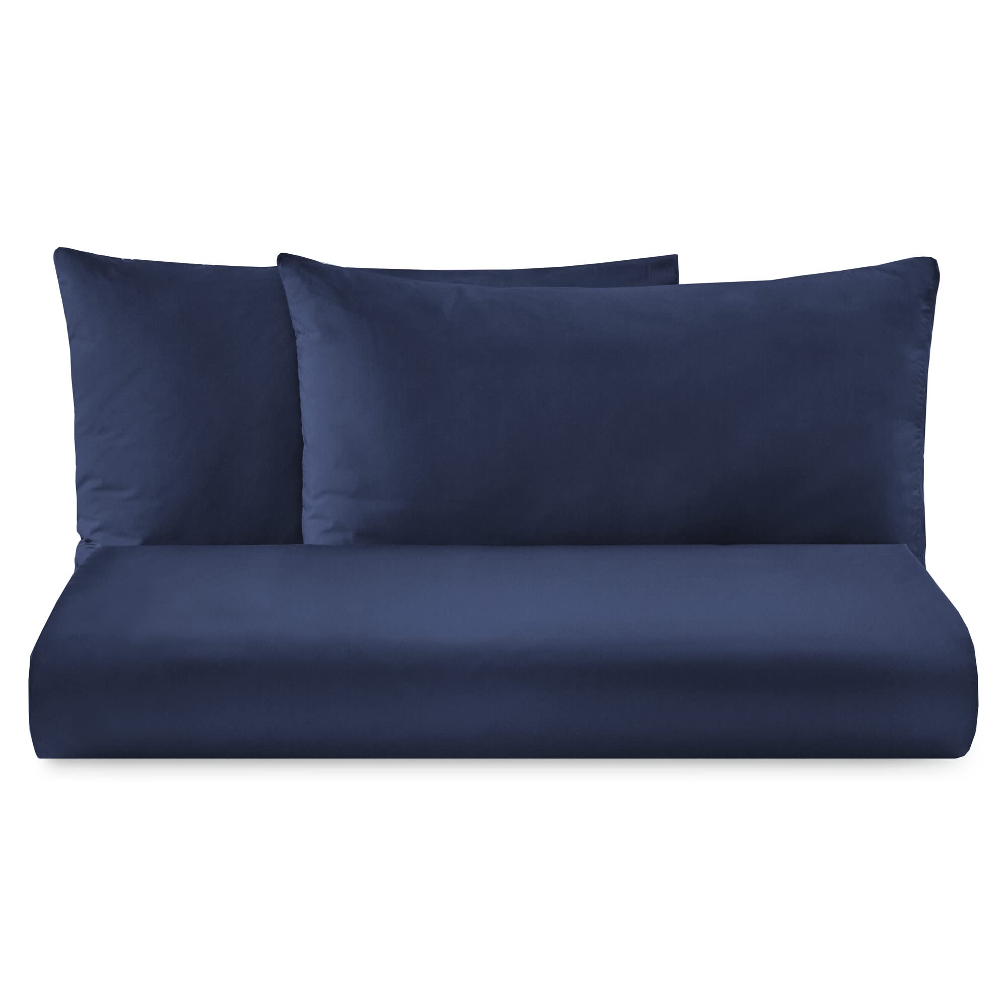 Lisola Zestaw Kołdra Kołdra Pokrywa Jedno Kwadrat I Połowa, Pościel Bawełniana, Made in Italy, Torba na kołdrę 200 x 240 cm + 2 poszewki 50x80cm, jednolity kolor. Model: Torton, Granatowy