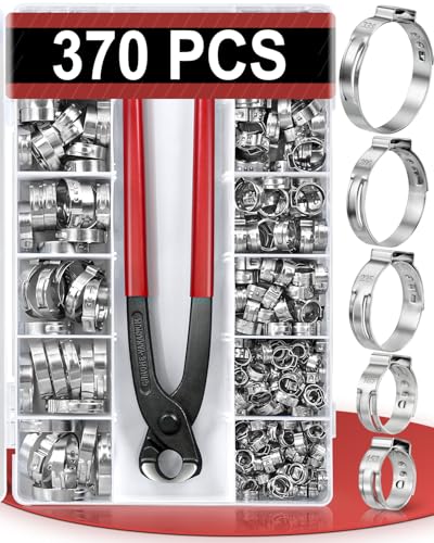 Hydencamm 370PCS 15 Sizes Single Ear Hose Clamps 304 Stainless Steel