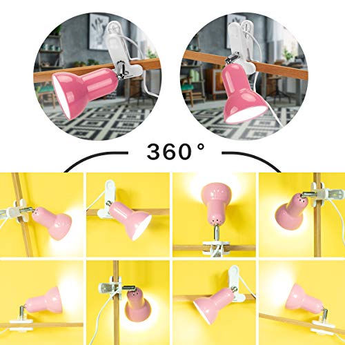 Sun-Rising Cilp On Light,360° Rotation Clip On Lamp Portable Book Reading Light,Clamp On Desk/Table/Bunk Bed/Cupboard Home Lighting, (Clamp Light Seven Colors For Your Choice) Red #TOP4