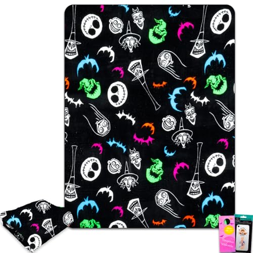Nightmare Before Christmas Blanket Set - Bundle with Soft Jack Skellington Throw Plus Decals More for Kids Adults Teens | Cozy Nightmare Before Christmas Throw Blanket 46 x 60