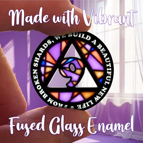 Image of Stained Glass 9 Year AA Chip Sobriety Coin Medallion, Fragments to Freedom Alcoholics Anonymous Addiction Recovery Anniversary Token, Inspirational Sober Gifts for Men and Women by the Token Shop