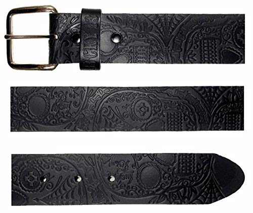 Men's Dead Skull Embossed Leather Belt Black2