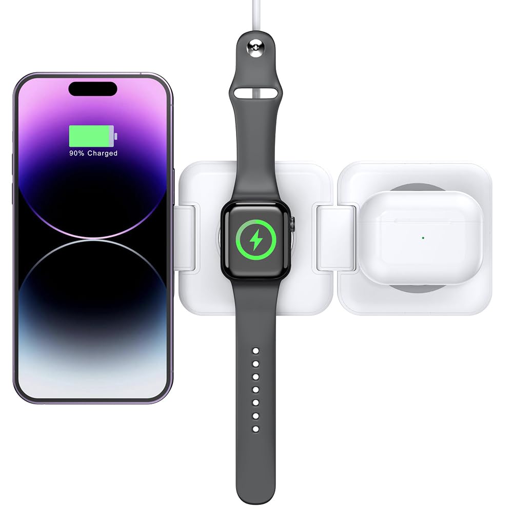 Stazione di ricarica 3 in 1 Caricatore da viaggio wireless pieghevole Samaray da 15 W Adattatore USB C da 20 W incluso!