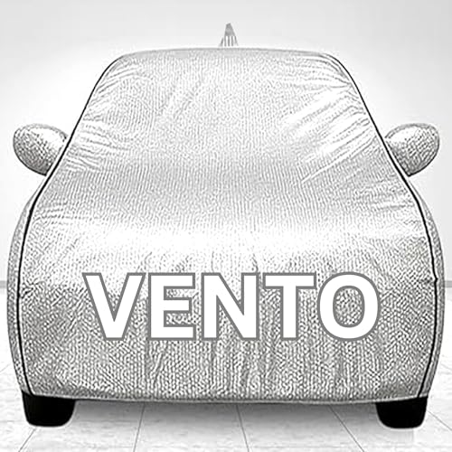 Car Cover for Volkswagen Vento UV & Weather Protection, Soft Cotton Lining, Windproof Elastic Hem, Adjustable Buckle, Mirror & Antenna Pockets, Durable & Scratch-Resistant (Silver, Vento)