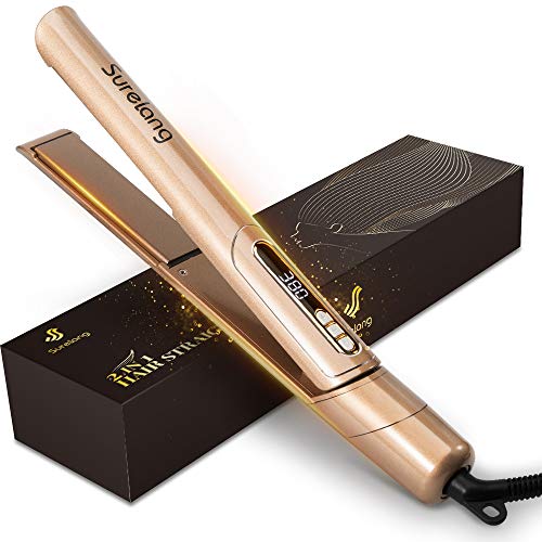 Surelang Hair Straightener 1 inch Ceramic Tourmaline Ionic Flat Iron for Hair 2 in 1 Hair Straightener and Curler with LCD Display, Adjustable Temperature, Auto-Off & Dual Voltage, Gifts for Women