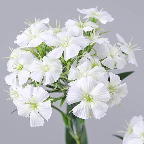 Miniatura 4 de 5 flores artificiales de Dianthus con tallo de seda para arreglos de boda, centro de mesa, fiesta, decoración del hogar y cocina (blanco)
