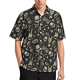 Lurhonp Camisa hawaiana para hombre, informal, con botones, manga corta, Aloha, Negro calavera, 4X-Large