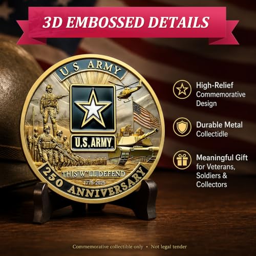 Image of Army 250th Anniversary Coin Navy 250th Anniversary Coin Army Challenge Coin US 250th Commemorative Double-Sided Challenge Coin with Metal Gift Box 1.57 Display army coin army gift army challenge coins